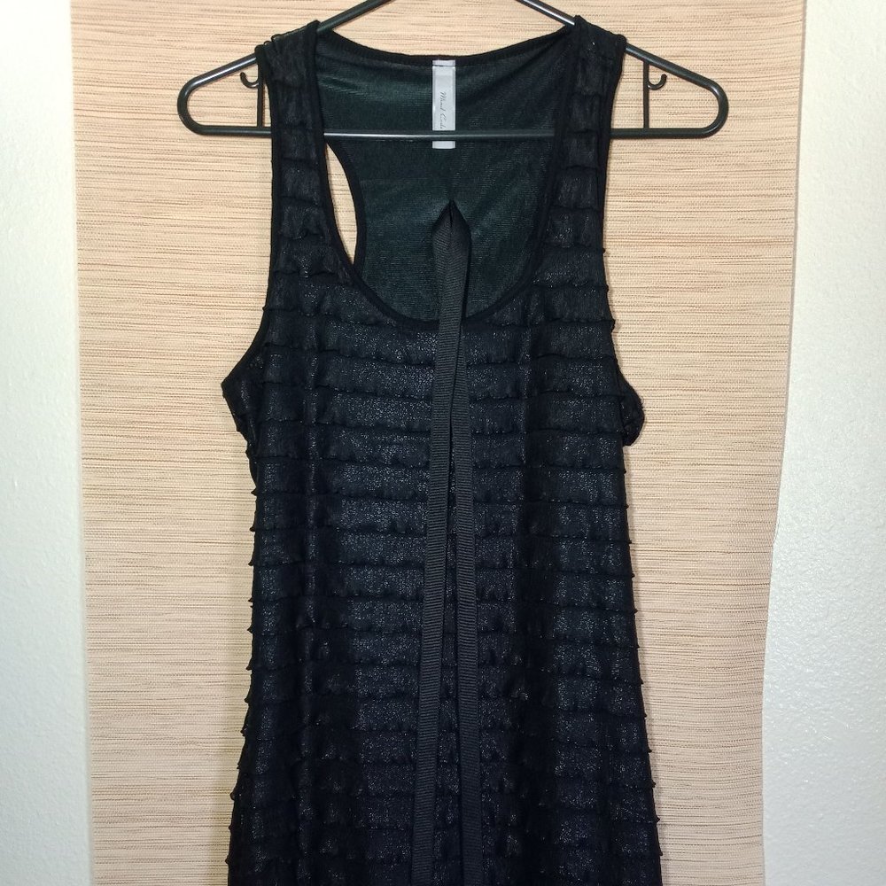 Long shimmery tunic style razor back tank